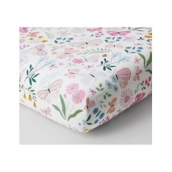 Sábana de cajón para cuna de algodón orgánico Wildflower Butterfly